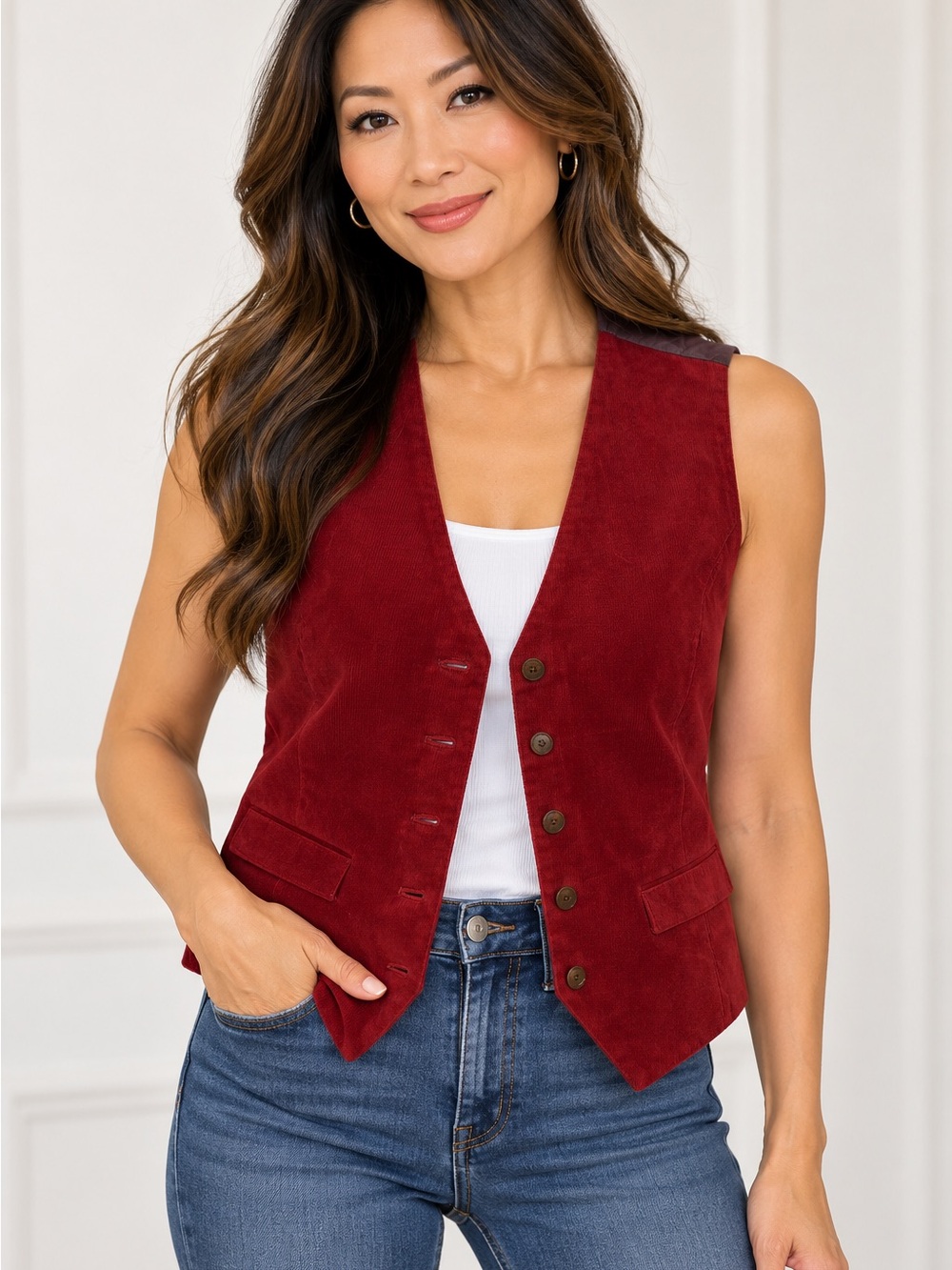 Arizona Jean Company Burgundy Suede Button Vest